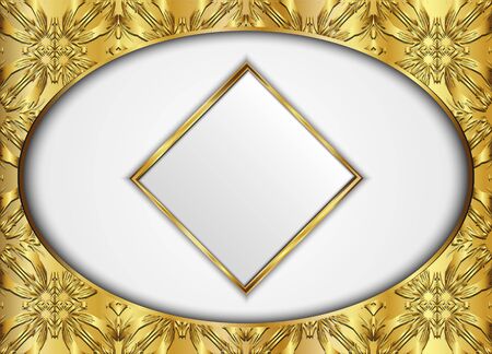 Golden circle and diamond label with vector background.Blank for message or text.のイラスト素材