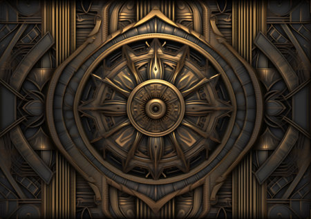 3D rendering of metal background with embossed fractal on leatherの素材