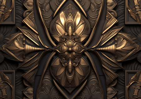 3D illustration of embossed abstract fractal on leather backgroundの素材
