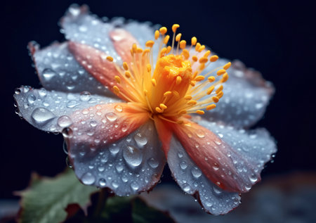 Beautiful flower with raindrops on a dark background. Close-up.の素材