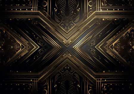 3D illustration of a gold background with a pattern and a black frameの素材