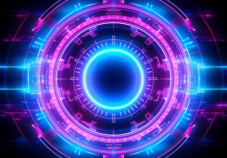 Abstract technology background. Futuristic interface with neon lights. Vector illustration.の素材