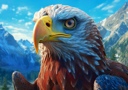Eagle on the background of the mountains. 3d illustration.の素材