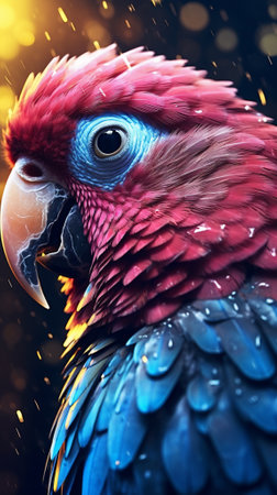 Macaw parrot portrait on dark background, close-up.の素材