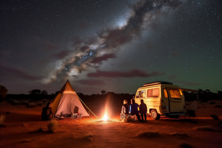 Camping in the Namib desert at night, Namibia. generative AIの素材