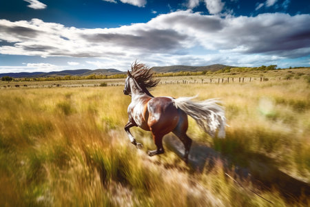 Horse galloping on the prairie in the autumn, generative AIの素材
