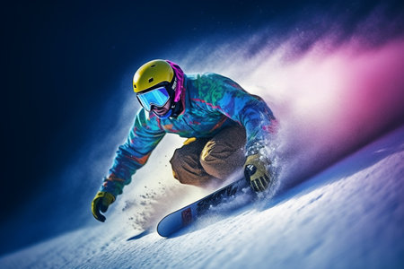 Flying snowboarder on mountains. Extreme winter sport. 3D Rendering generative AIの素材