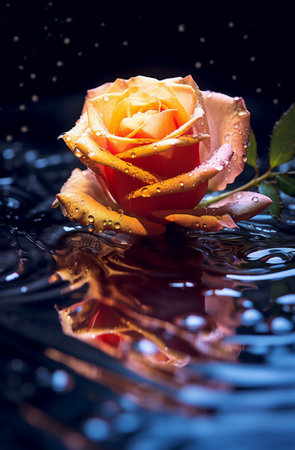 beautiful rose on a dark background with water drops close-up, generative AIの素材