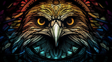 Tribal owl on a background of colorful patterns and textures. generative AIの素材