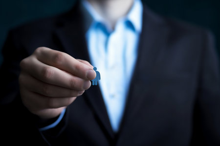 Businessman holding a key in his hand, focus on the key. generative AIの素材
