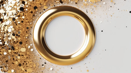 3d render of golden ring with sparkles on white background. generative AIの素材