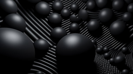 Black abstract background with black balls. 3d rendering, generative AIの素材