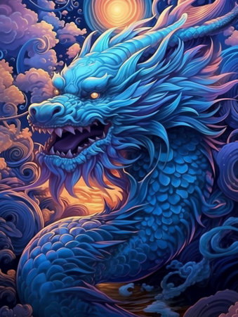 dragon in fantasy landscape. 3d illustration of dragon in fantasy landscape, Generative AIの素材