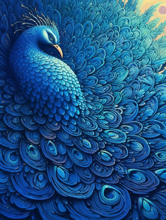 Peacock on a blue background. 3D illustration. Copy space., Generative AIの素材