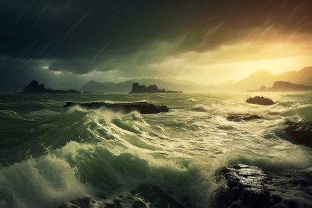 beautiful seascape with stormy sea. Filtered image processed vintage effect. , generative AIの素材