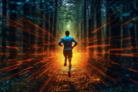 Runner athlete running in forest. man fitness jogging workout wellness concept., generative AIの素材