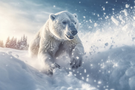 Polar bear in the snow. Winter landscape. , generative AIの素材