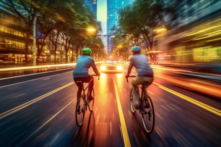 Cyclists on the road in Hong Kong with motion blur effect, Generative AI.の素材