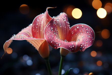 Beautiful calla lily flower with bokeh background. Generative AI.の素材