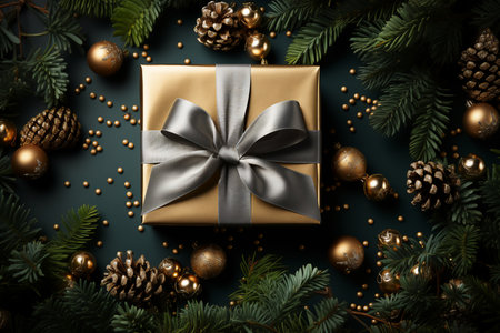 Gift boxes and Christmas balls on Christmas day waiting for the children to open them.generative aiの素材