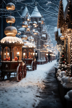 Beautiful Christmas decorations on the streets of Vilnius, Lithuania Generative AI.の素材