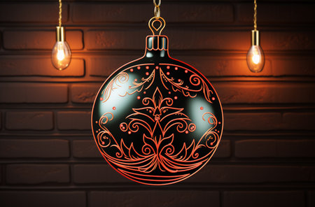Christmas ball on brick wall background. Vector illustration. Generative AI.の素材