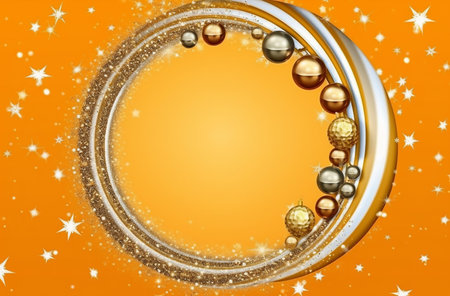 Abstract background with gold and silver balls and stars. Generative AI.の素材