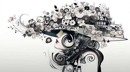 Beautiful woman with flowers in her hair. 3d illustration. Generative AI.の素材