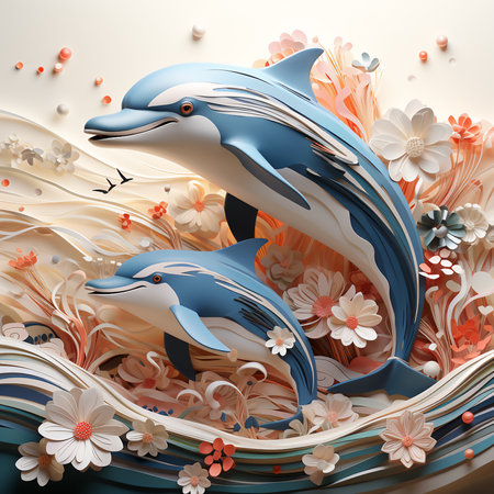 Beautiful woman with carnival mask and flowers. 3d illustration. Generative AI.の素材