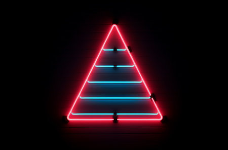 Neon christmas tree on black background.  Generative AI.の素材