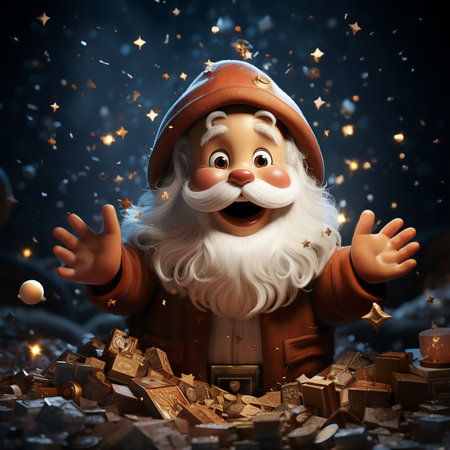 Santa Claus with a lot of gifts in his hands. 3d illustration. Generative AI.の素材