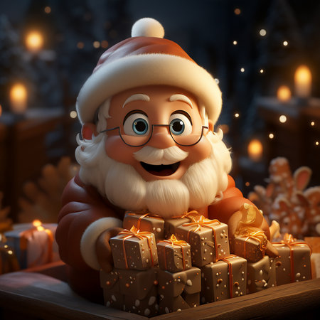 3d render of santa claus with christmas gift boxes. Generative AI.の素材