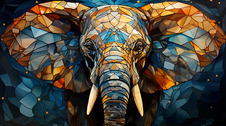 Abstract polygonal elephant head with a low poly background. Generative AI.の素材