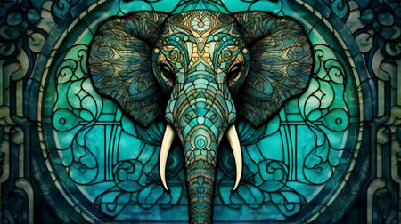 Elephant head with ornamental mandala design. Generative AI.の素材