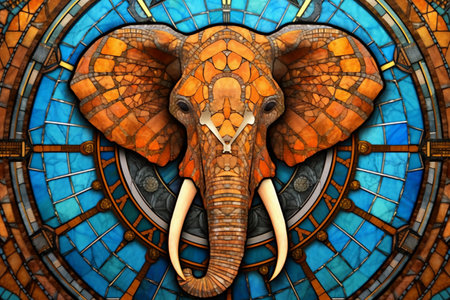 Elephant on the background of a stained glass window. Generative AI.の素材
