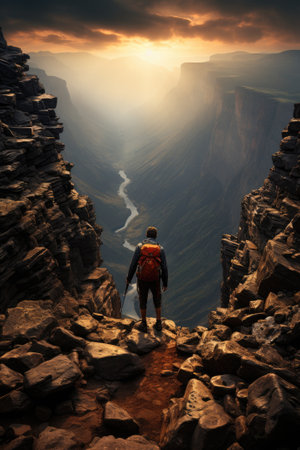 Hike in the Grand Canyon National Park, Arizona, USA. Generative AI.の素材