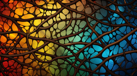 abstract stained-glass window with colorful pattern on a dark background. Generative AI.の素材