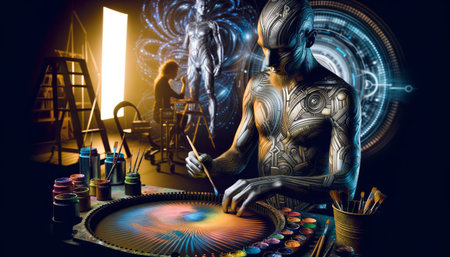 Artistic composition with fantasy woman. Art and creativity concept. Generative AI.の素材
