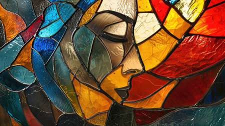 Colorful stained glass window, close-up. Abstract background. Generative AI.の素材