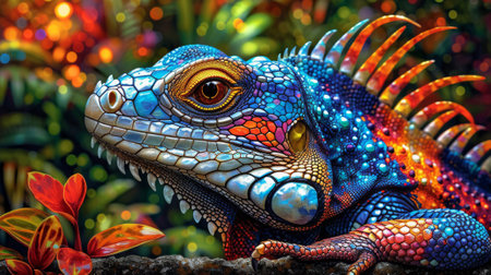 colorful chameleon in the forest. close-up. Generative Ai.の素材