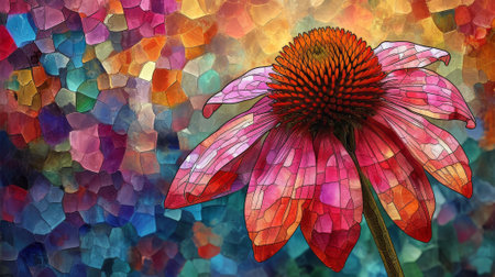 Echinacea flower on multicolored background. Digital painting. Generative  AI.の素材
