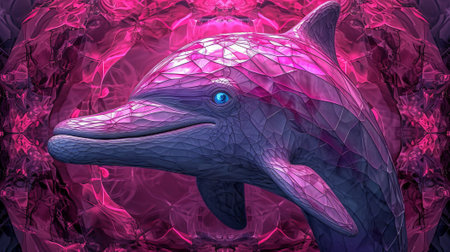3D rendering of a dolphin in a surreal style with a pink background. Generative Ai.の素材