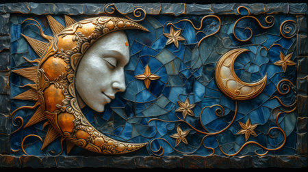 Stained glass window with the image of the sleeping Jesus on it. Generative Ai.の素材