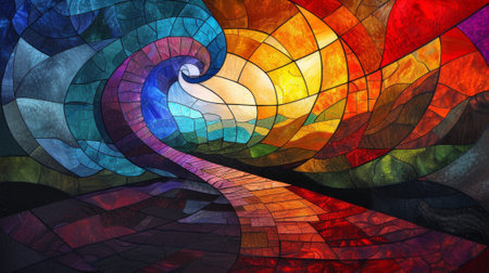 Colorful stained glass window background. Computer generated abstract 3D render illustration. Generative Ai.の素材