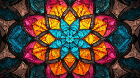 Colorful kaleidoscope pattern, symmetrical, intricate and colorful. Generative Ai.の素材
