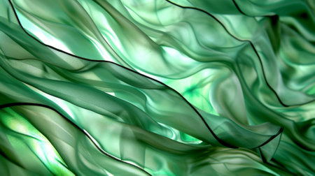 Abstract green wavy background. 3d rendering, 3d illustration. Generative Ai.の素材