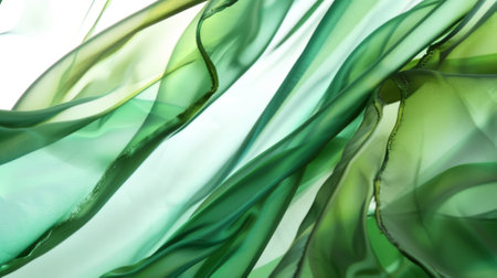 Abstract background of green and white flowing fabric. Close-up. Generative Ai.の素材