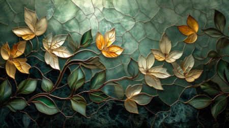 3d illustration of abstract green background with floral pattern and leaves. Generative Ai.の素材