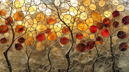 abstract stained glass window background, closeup of photo with soft focus. Generative Ai.の素材