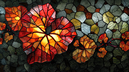 Colorful stained glass window in a church, closeup of photo. Generative Ai.の素材